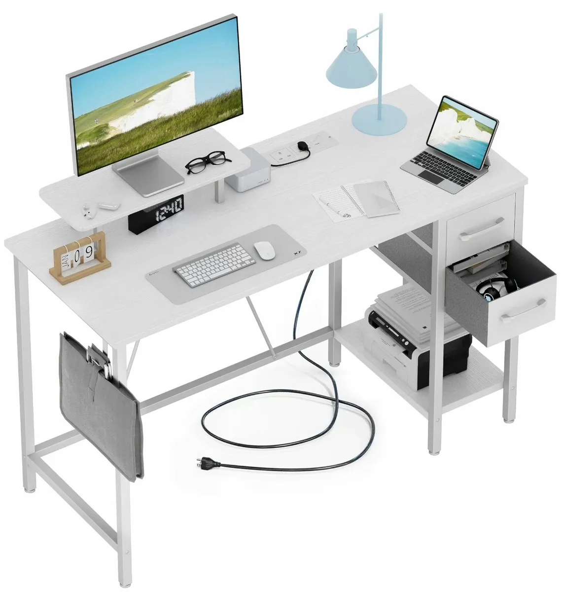 Computer Desk Drawers & Power Outlets 100cm Office - Image 1