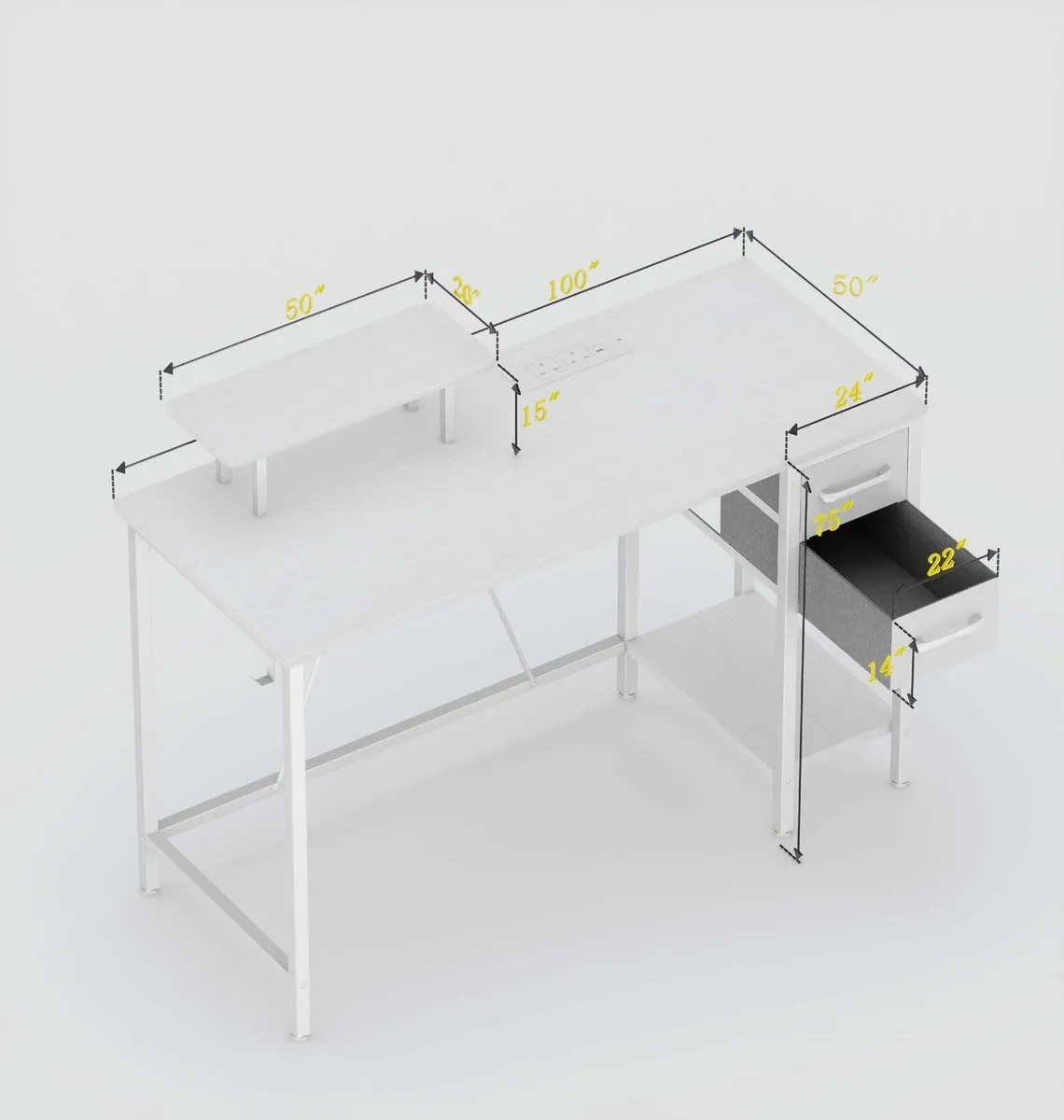 Computer Desk Drawers & Power Outlets 100cm Office - Image 3