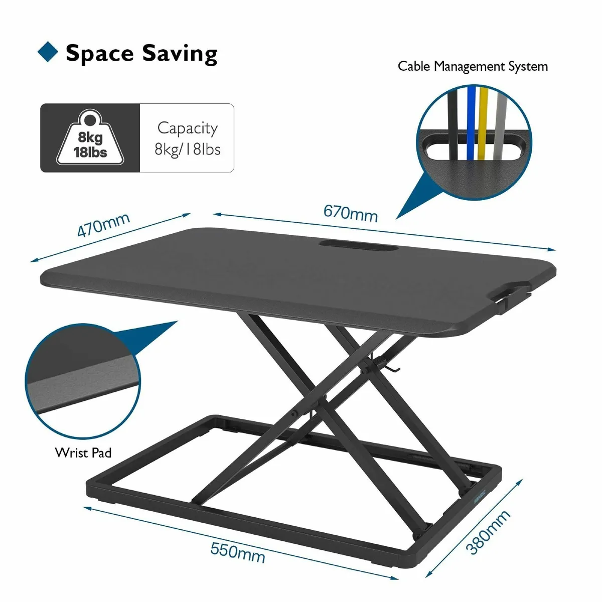 Standing Desk Converter 67x47cm Height Adjustable - Image 2