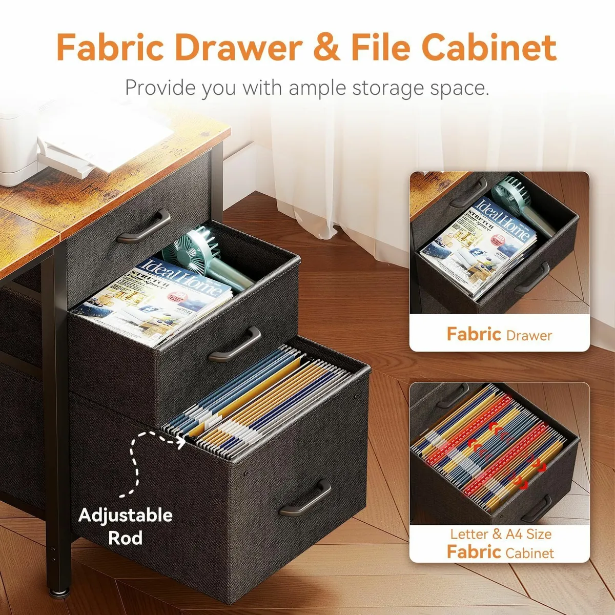 Computer Desk Drawers 120×48cm Office Storage Reve - Image 4