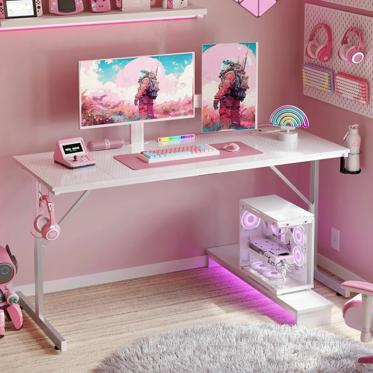 Gaming Desk 131.6 CM Power Outlets & LED Light Com - Image 4