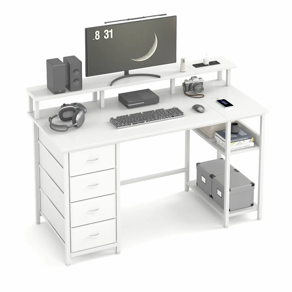 120CM Computer Desk 4 Fabric Drawers Gaming Power - Image 1