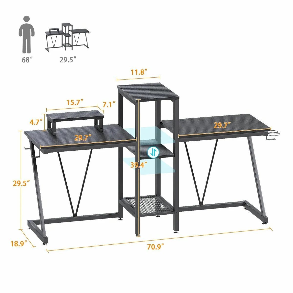2 Person Gaming Desk71 Dual Computer Desk Monitor - Image 3