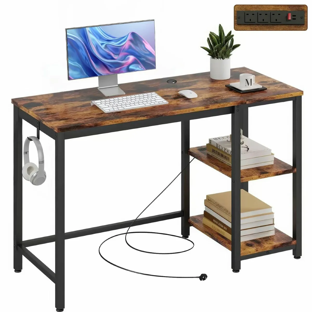Computer Desk Storage Shelves 100x50cm Rustic 2-Sh - Image 1