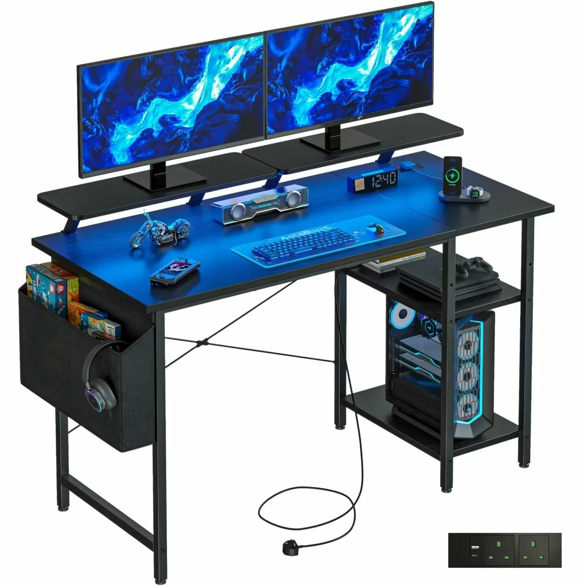 Gaming Desk LED Lights & Power Outlets Reversible - Image 1