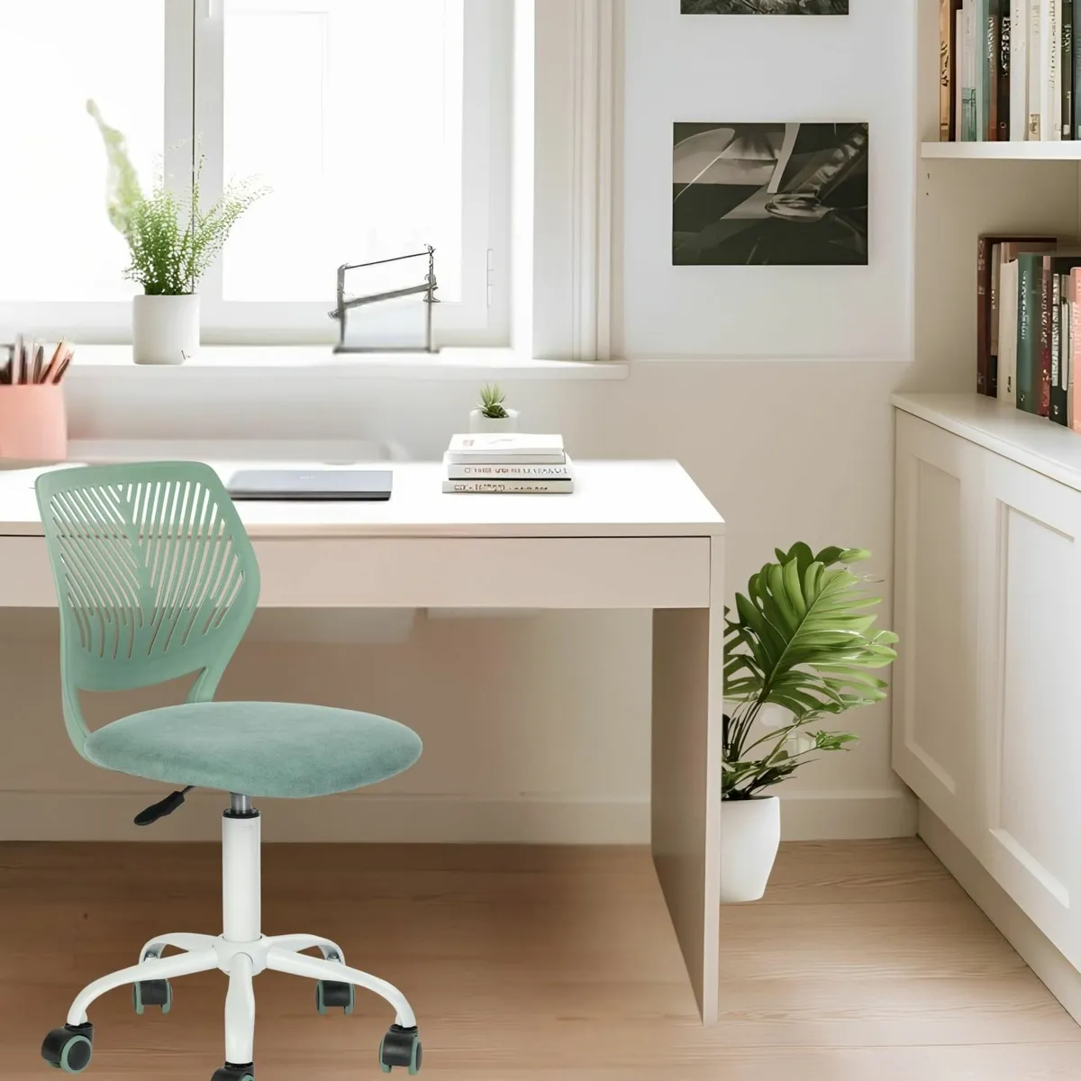 Desk Chair Linen Fabric Seat Ergonomic Swivel Task - Image 2