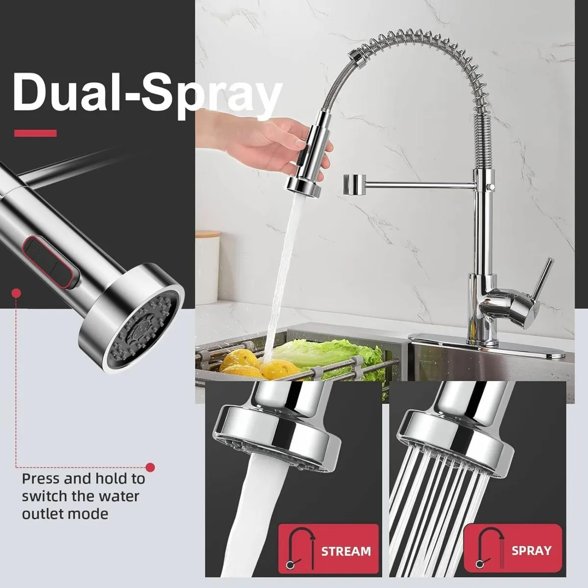 Kitchen Tap Spring Sink Mixer Taps Pull Out Spray - Image 4
