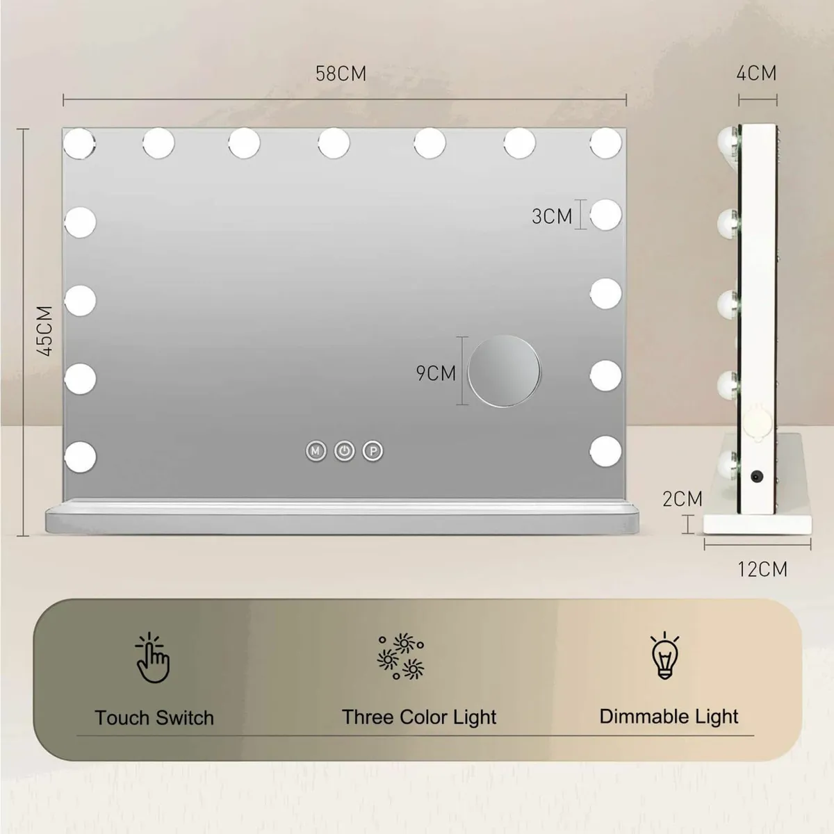 Hollywood Vanity Mirror Lights 58×45cm Lighted Mak - Image 2