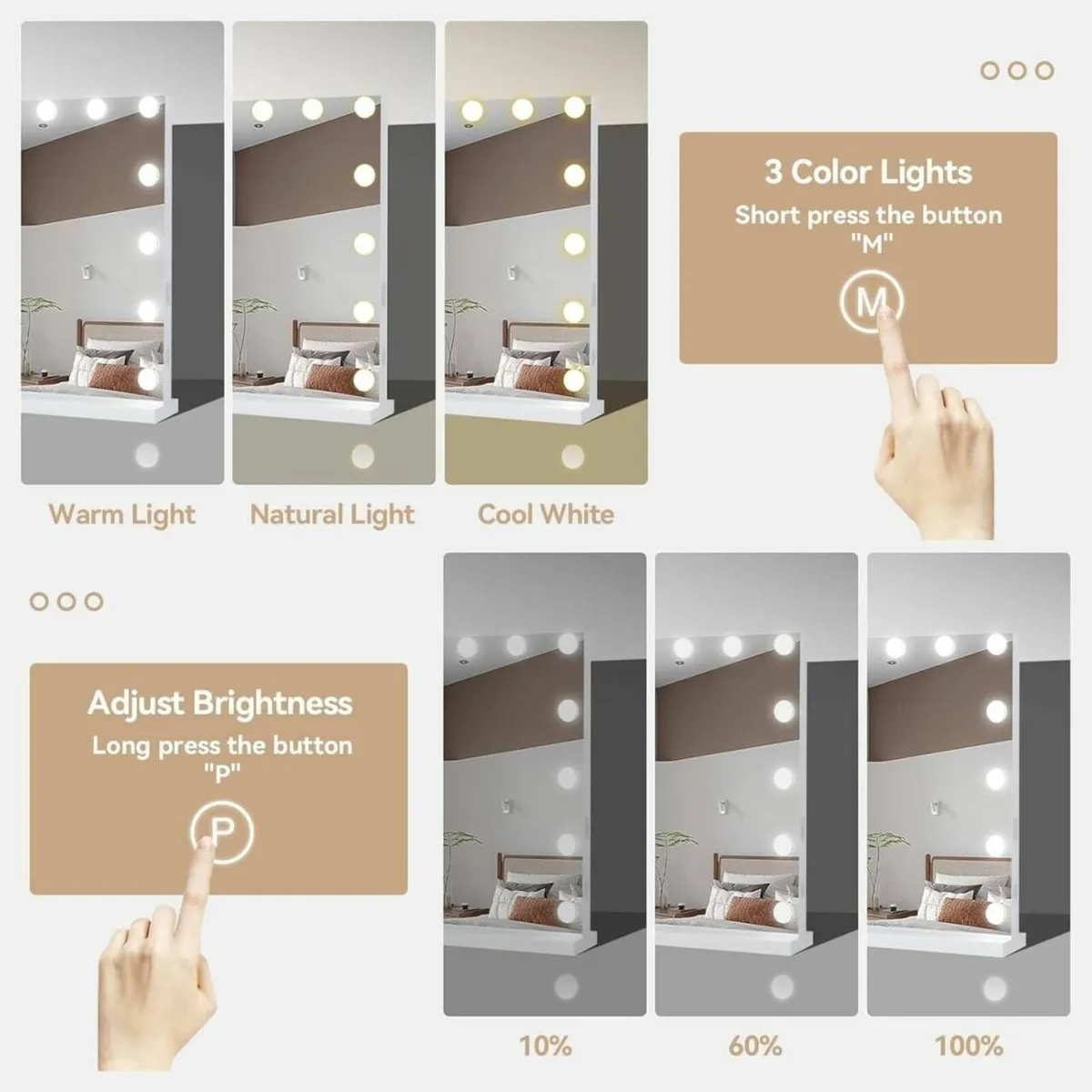Hollywood Vanity Mirror Lights 58×45cm Lighted Mak - Image 3