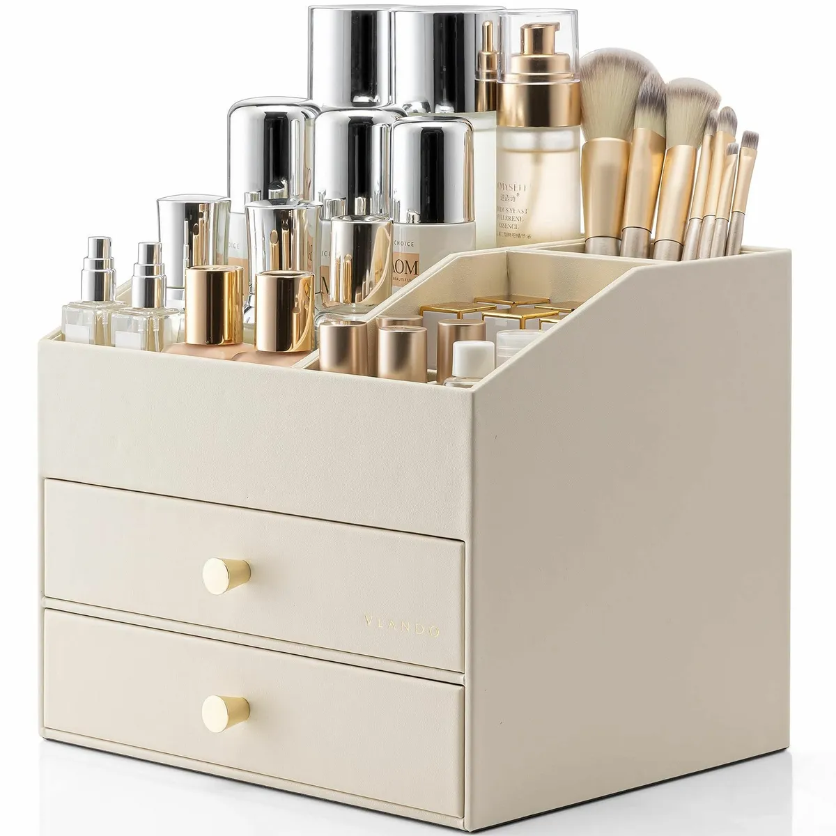 Makeup Organiser Faux Leather Cosmetic 2 Drawer Dr - Image 1