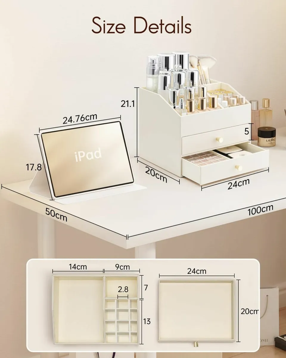 Makeup Organiser Faux Leather Cosmetic 2 Drawer Dr - Image 2