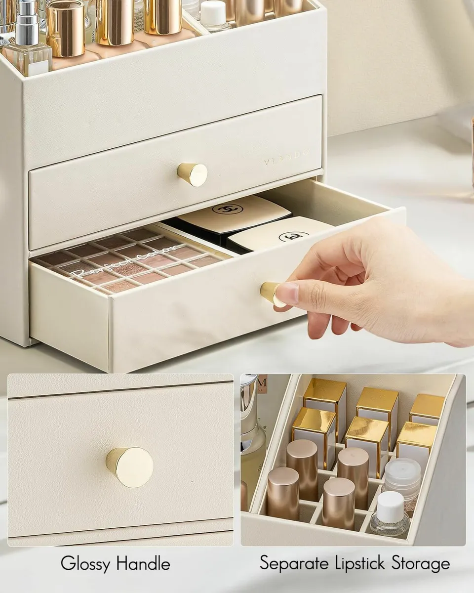 Makeup Organiser Faux Leather Cosmetic 2 Drawer Dr - Image 3