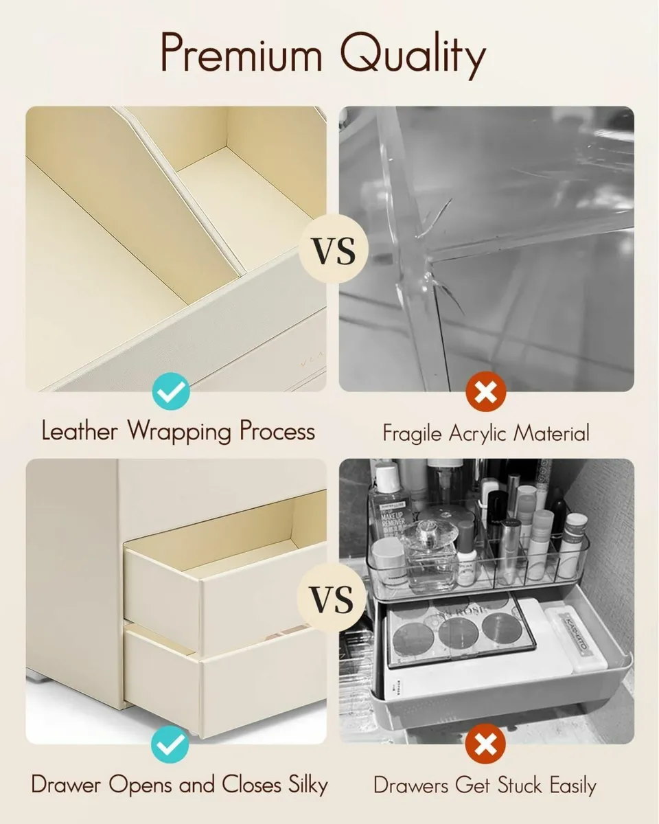 Makeup Organiser Faux Leather Cosmetic 2 Drawer Dr - Image 4