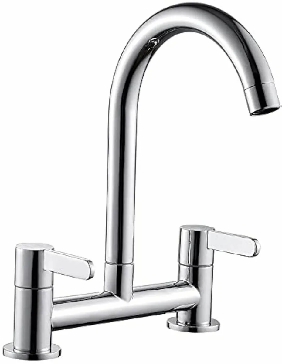 Kitchen Sink Mixer Taps Chrome Dual Lever 1/4 Turn - Image 1