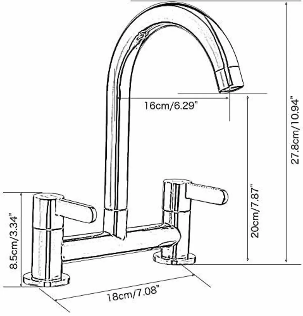 Kitchen Sink Mixer Taps Chrome Dual Lever 1/4 Turn - Image 2