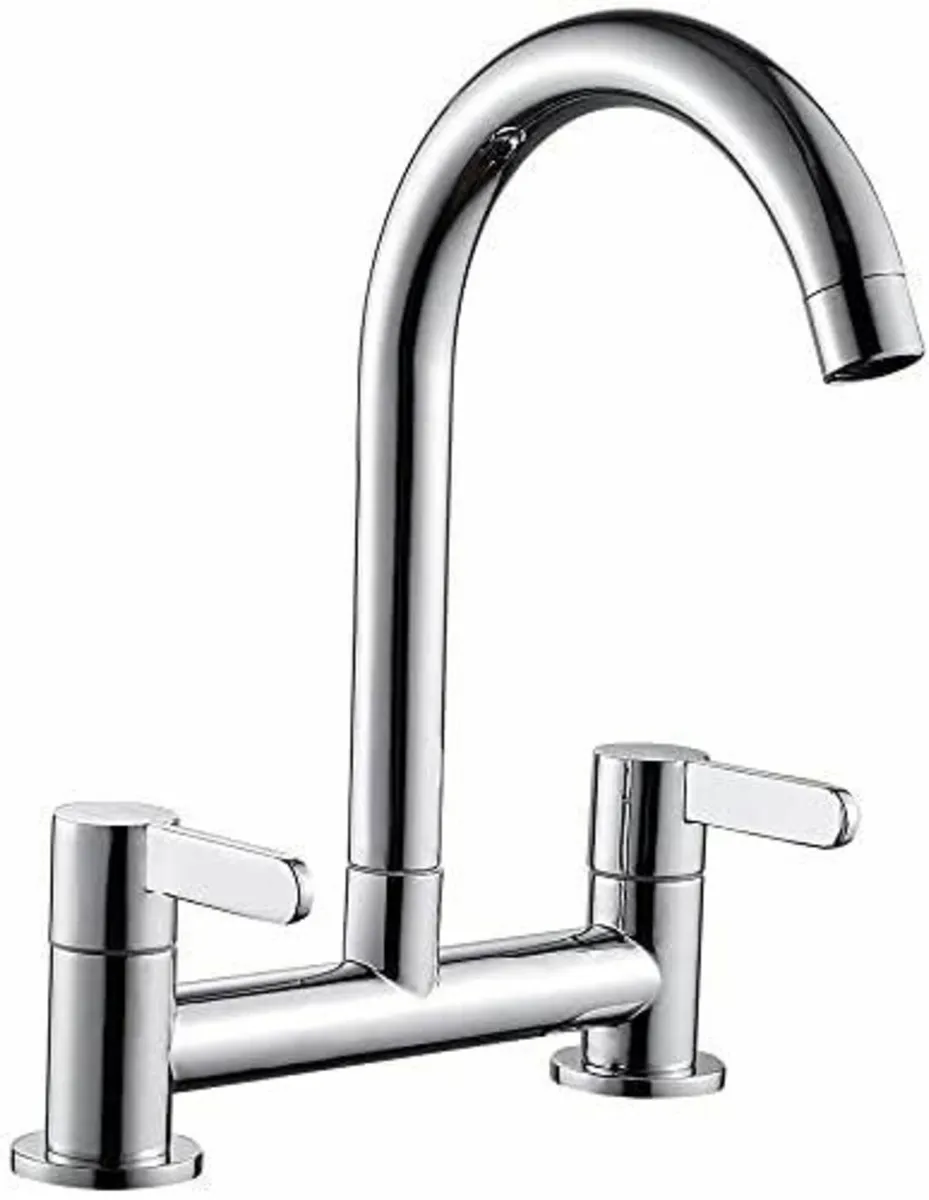 Kitchen Sink Mixer Taps Chrome Dual Lever 1/4 Turn - Image 3