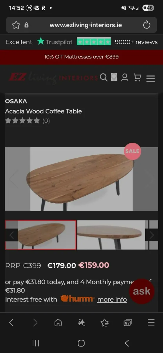 Osaka Acacia Wood Coffee Table - Image 2
