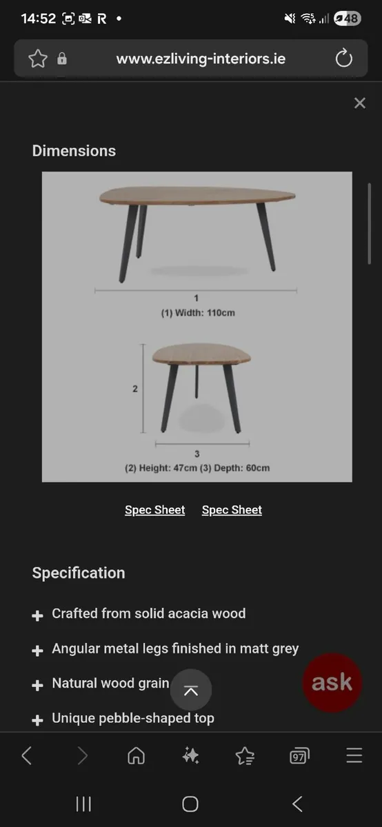 Osaka Acacia Wood Coffee Table - Image 3