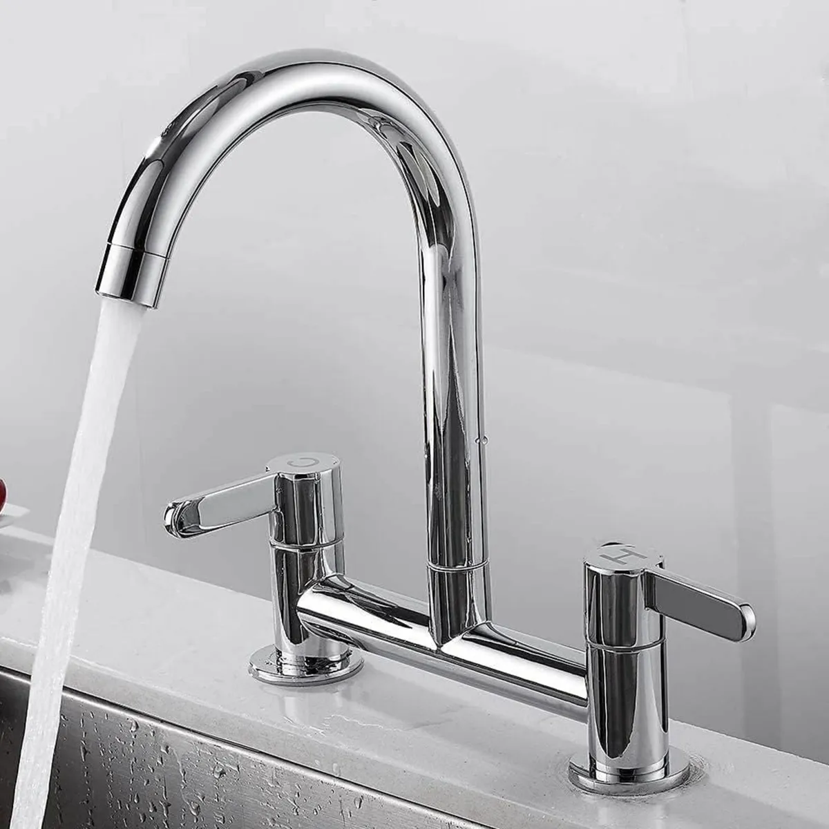 Kitchen Sink Mixer Taps Chrome Dual Lever 1/4 Turn - Image 4