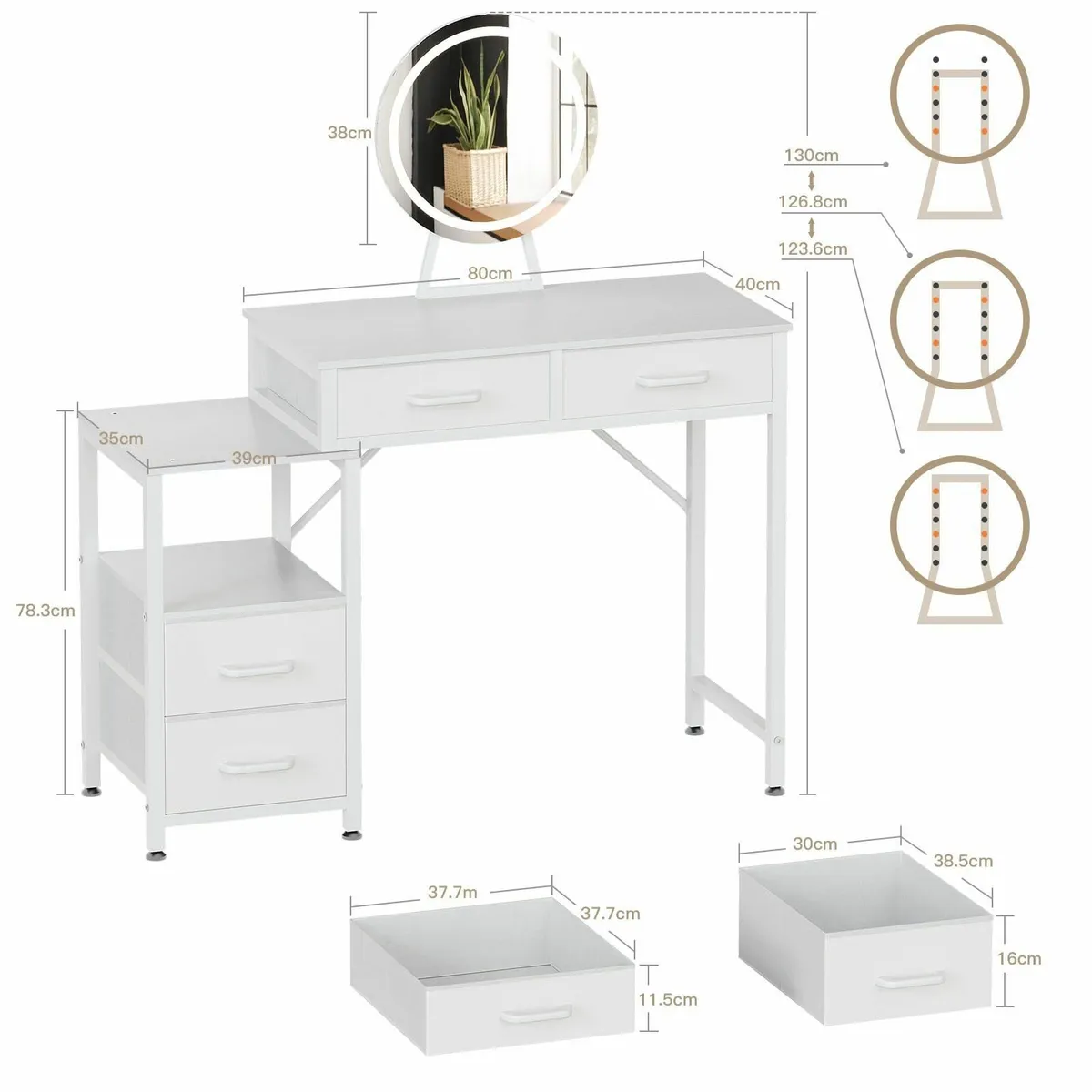 Vanity Desk Adjustable LED Mirror Dressing Table 4 - Image 2