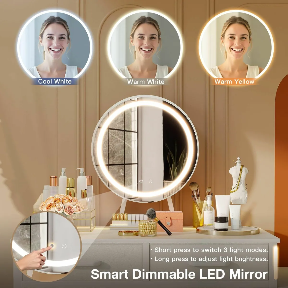 Vanity Desk Adjustable LED Mirror Dressing Table 4 - Image 3