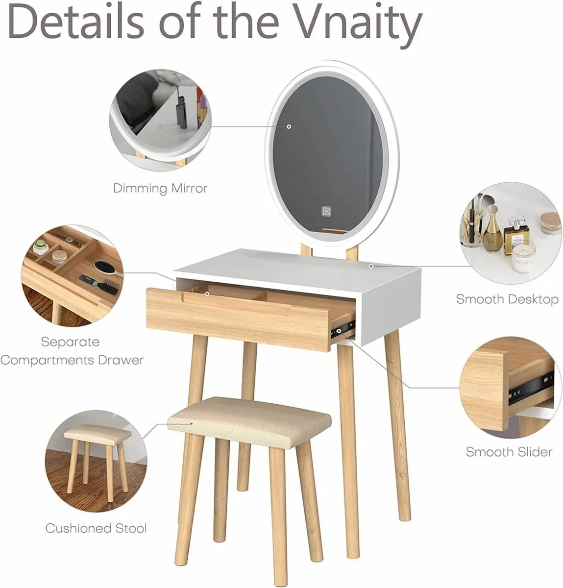 Makeup Vanity Dressing Table Mirror Cosmetic Cabin - Image 3