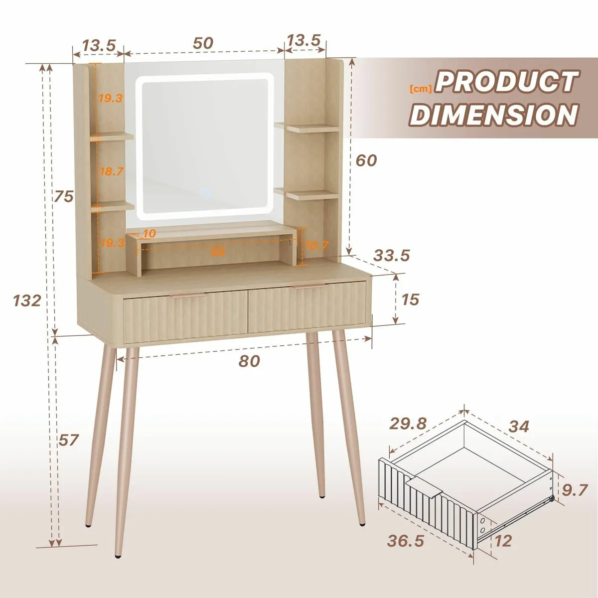 Dressing Table Mirror and Lights 3 Color Modes & A - Image 2