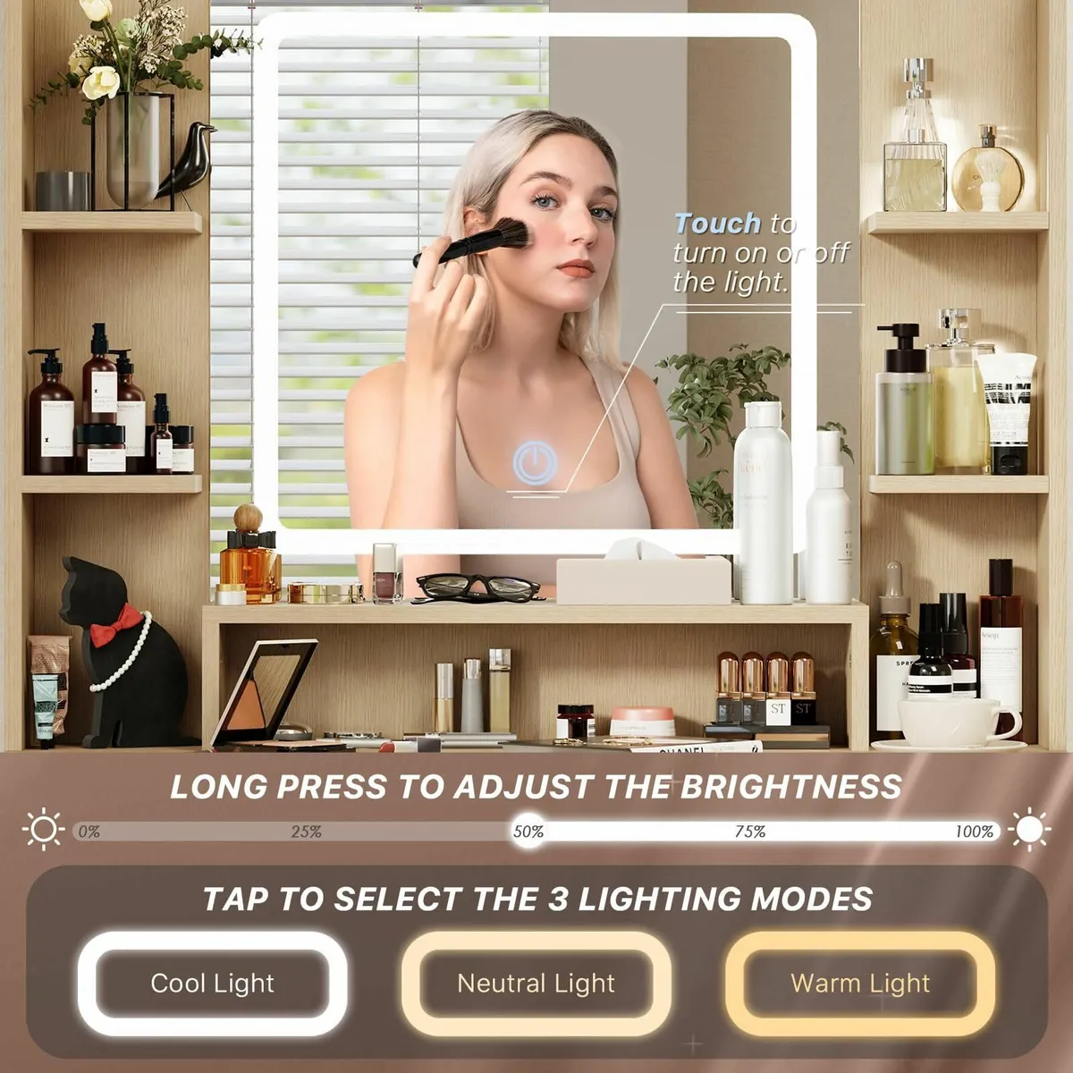 Dressing Table Mirror and Lights 3 Color Modes & A - Image 3