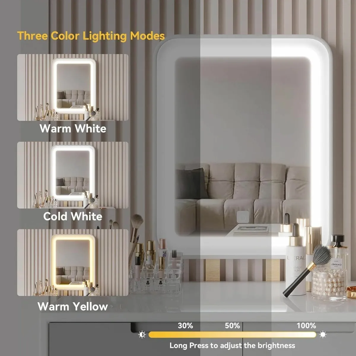 Dressing Table LED Lights Mirror - White Vanity Ma - Image 4