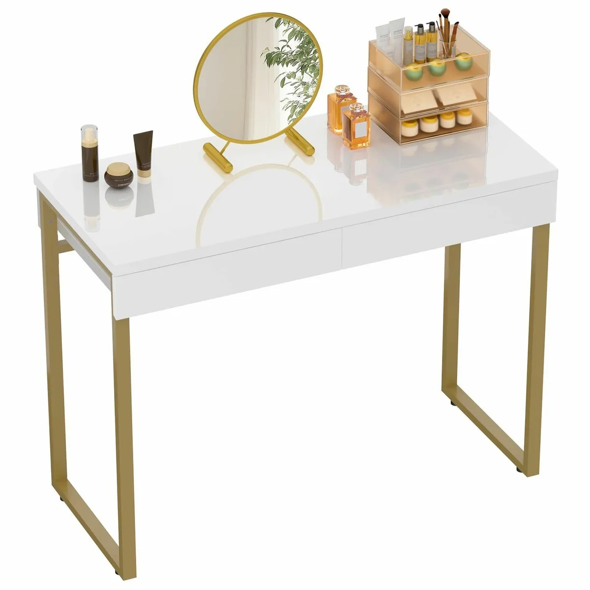 Dressing Table 2 Drawers Glossy White 100 x 40 cm - Image 1