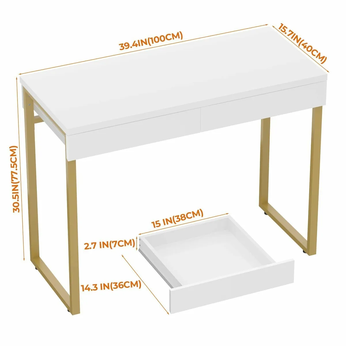 Dressing Table 2 Drawers Glossy White 100 x 40 cm - Image 3