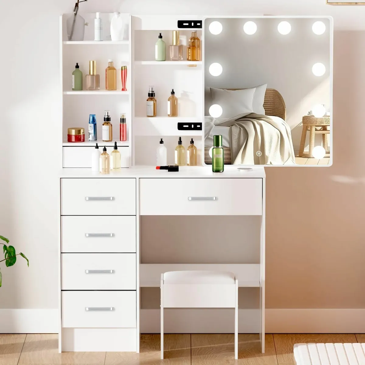 Dressing Table Mirror and Stool Vanity Desk 6 Draw - Image 3