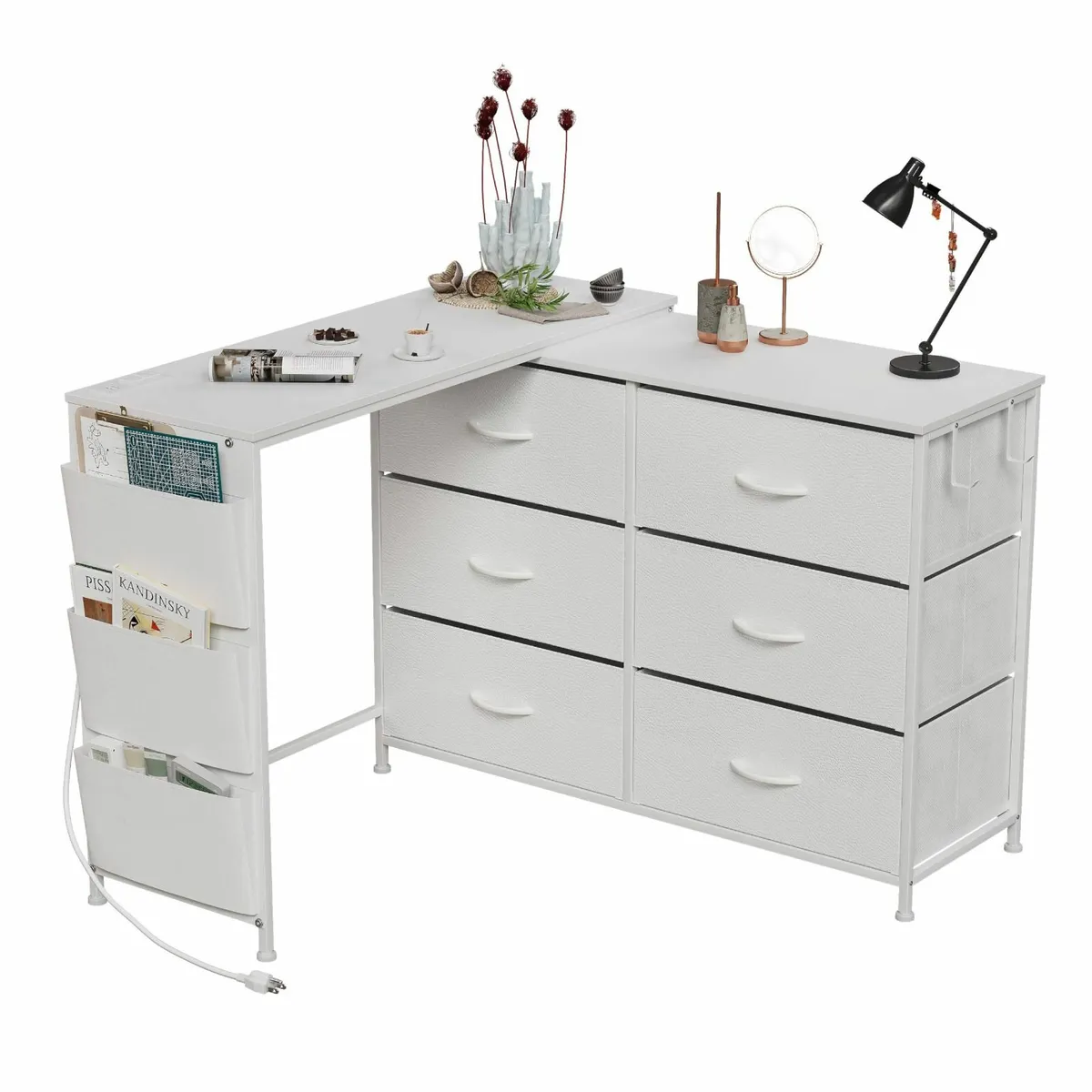 L Shaped Corner Dressing Table 6 Drawers & Side Po - Image 1