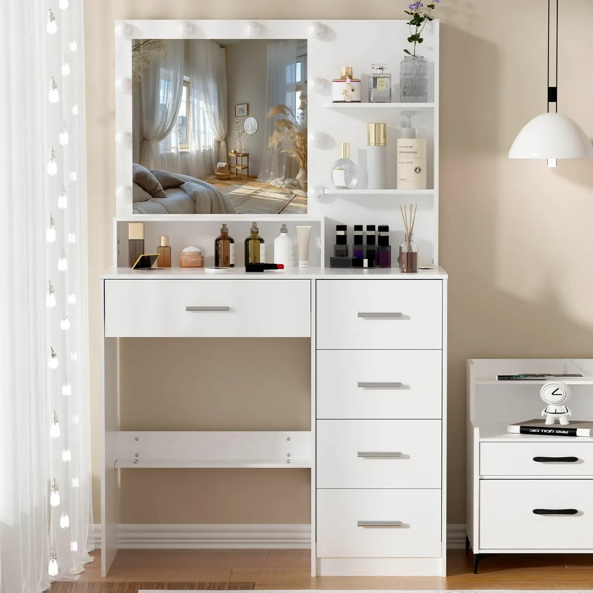 Makeup Dressing Table LED Mirror White Vanity Desk - Image 1