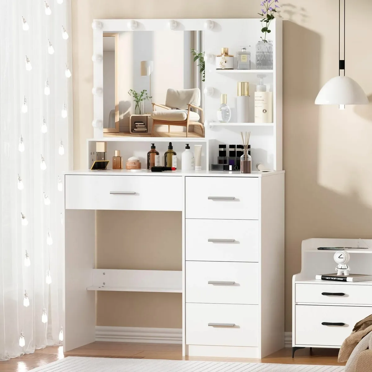 Makeup Dressing Table LED Mirror White Vanity Desk - Image 3