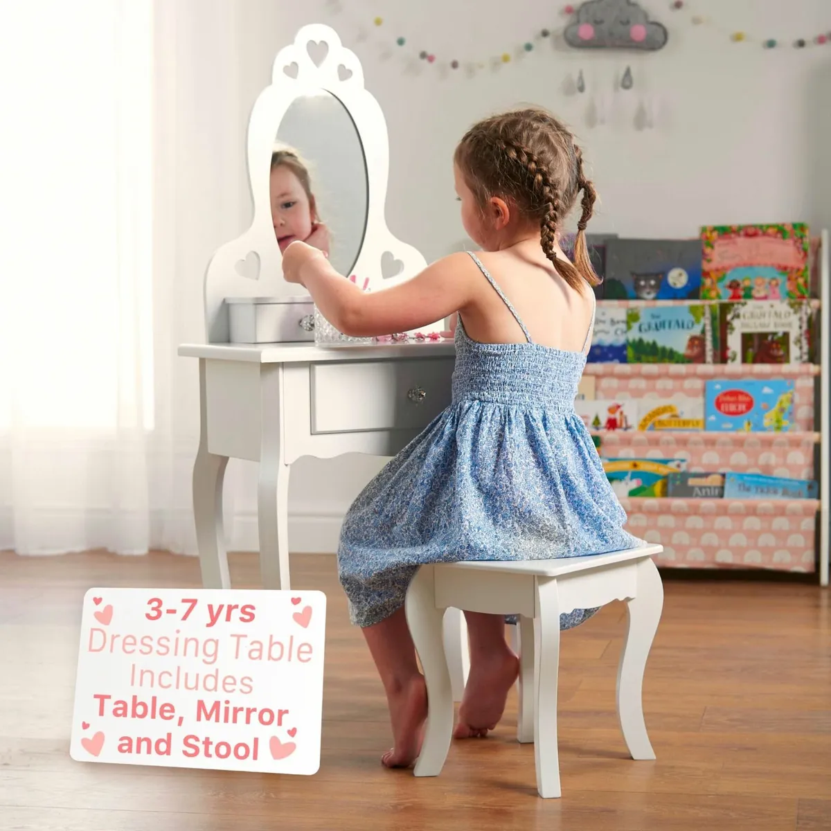 Girls Dressing Table (Age 3-7yrs) Mirror and Stool - Image 1