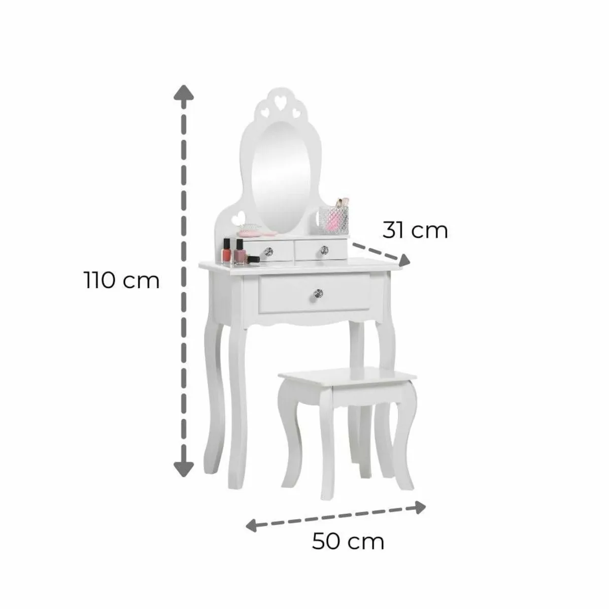 Girls Dressing Table (Age 3-7yrs) Mirror and Stool - Image 2