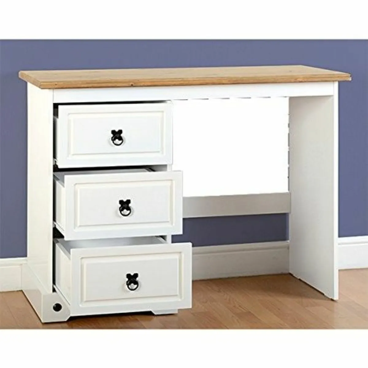 Corona 3 Drawer Dressing Table in White/Distressed - Image 2