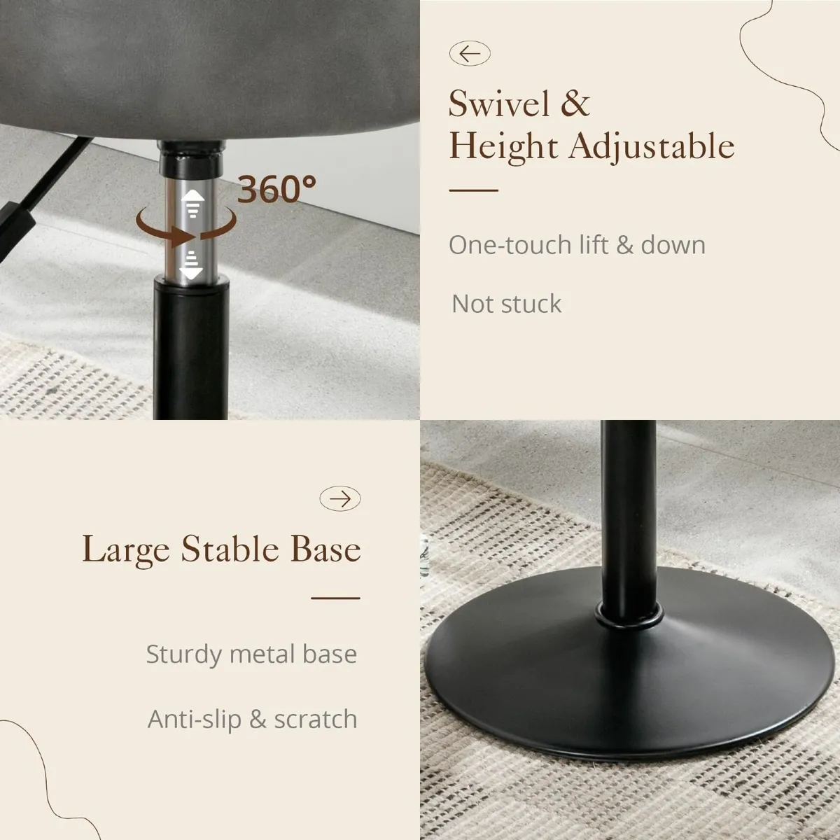 360°Swivel Vanity Stool Adjustable Dressing Table - Image 4