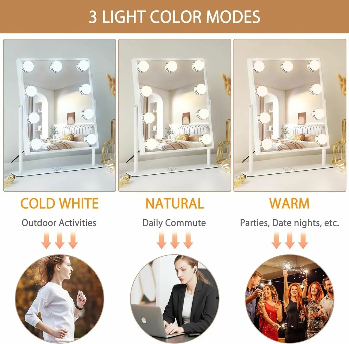 Vanity Mirror Lights Makeup 9 LED Bulbs Lighted Ho - Image 3