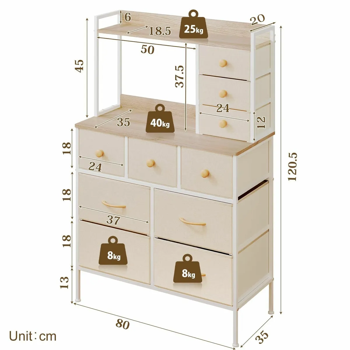 Chest of Drawers for Bedroom 80cm Wide Dressing Ta - Image 2