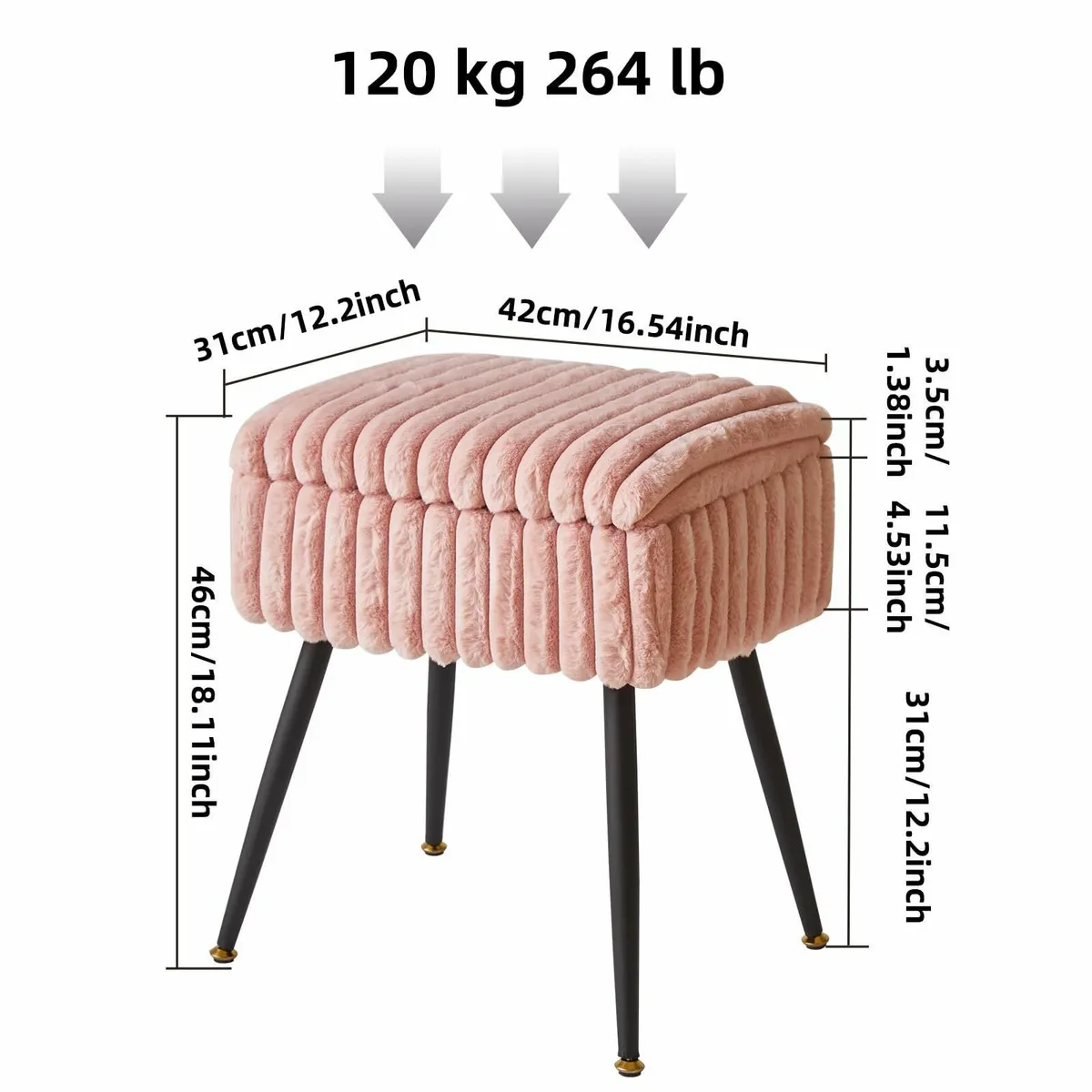 Rectangular Dressing Table Stool Storage Velvet Fo - Image 3