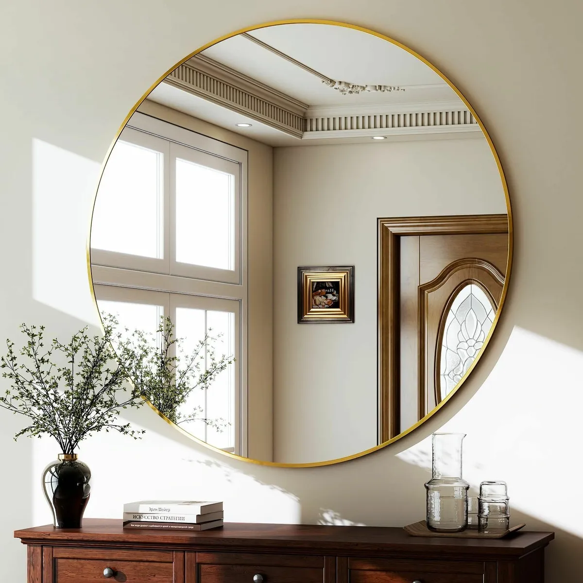 Round Mirror 60cm Wall Aluminium Alloy Frame HD Gl - Image 1