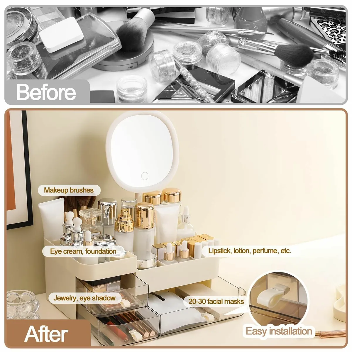 Makeup Organiser Rechargeable Mirror Large Capacit - Image 3