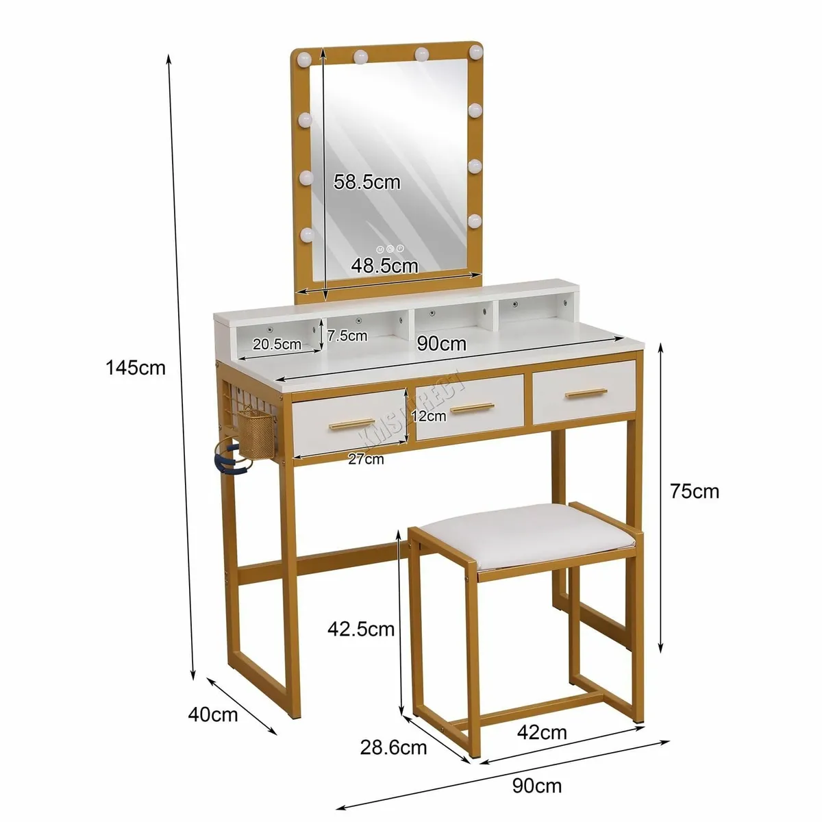 Dressing Makeup Table Set Stool Vanity Hollywood L - Image 2
