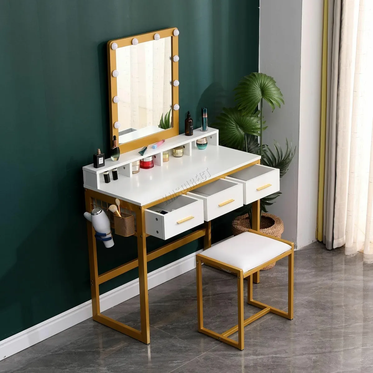 Dressing Makeup Table Set Stool Vanity Hollywood L - Image 4