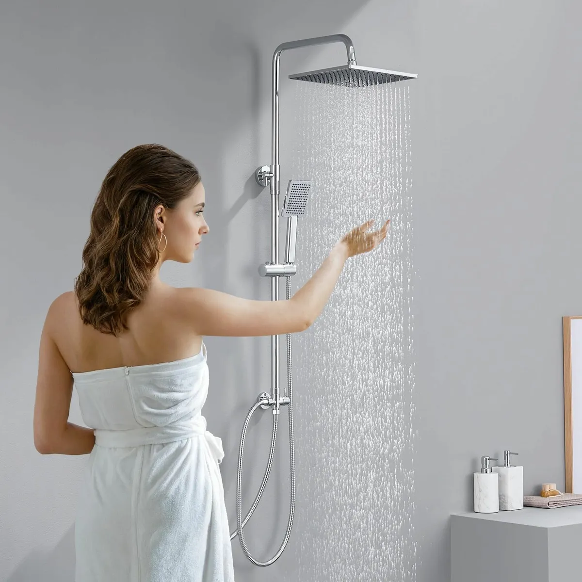 Adjustable Shower Riser Rail Kit 10 Square Rainfal - Image 2