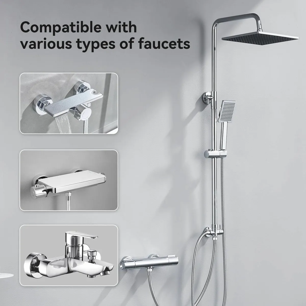 Adjustable Shower Riser Rail Kit 10 Square Rainfal - Image 3