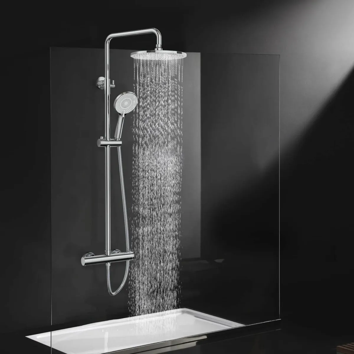 Thermostatic Shower Mixer Set Chrome 25cm Round Ov - Image 1