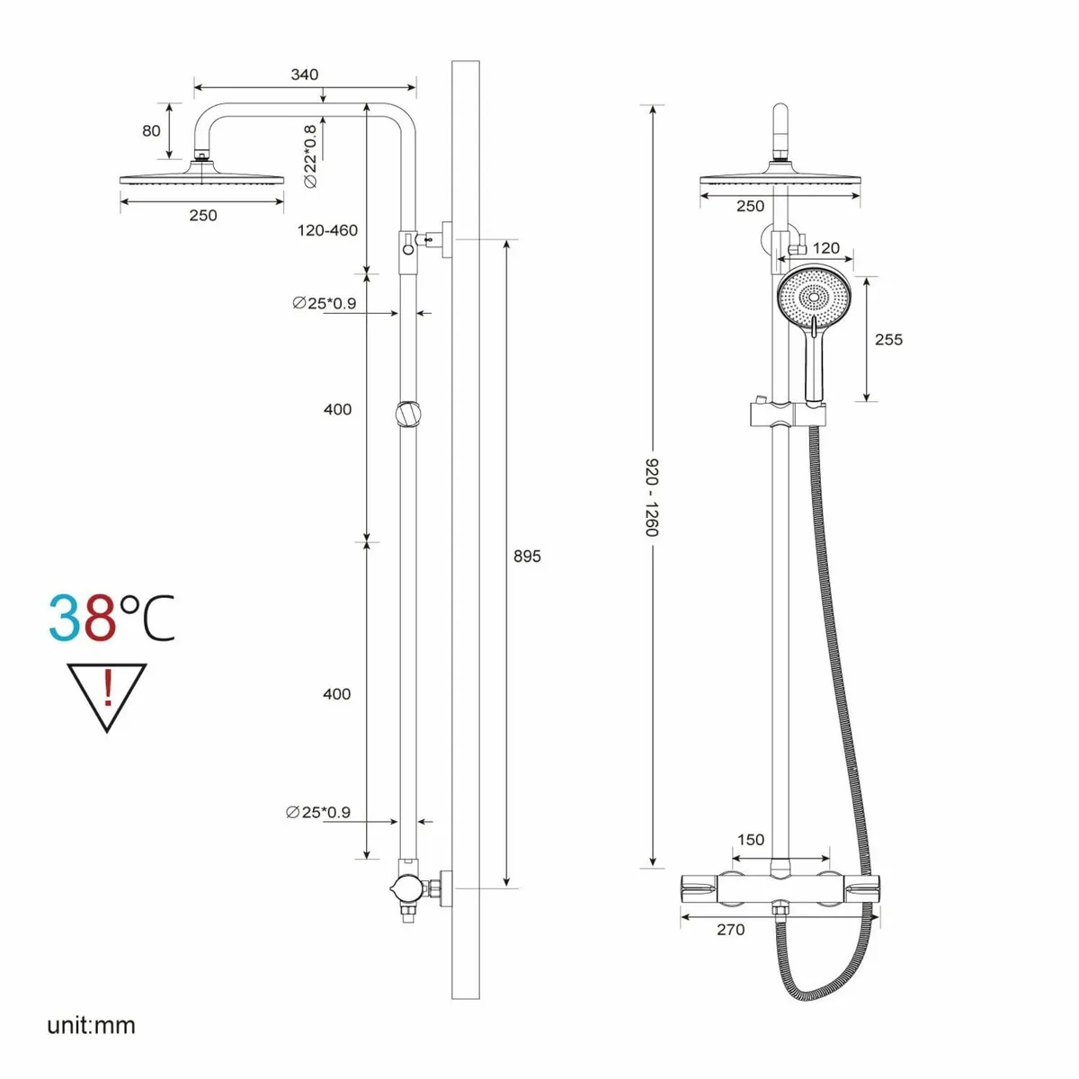 Thermostatic Shower Mixer Set Chrome 25cm Round Ov - Image 2